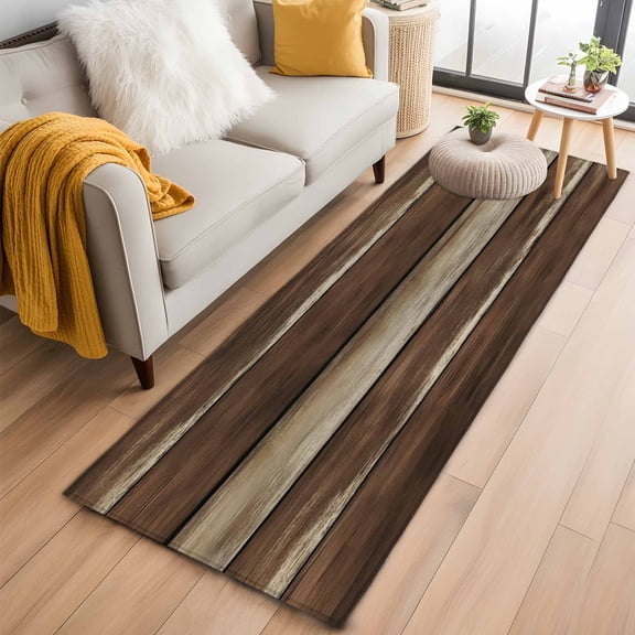 Runner Rug 2 x 6 Ft, Brown Wooden Washable Non-Slip Floor Mat for Kitchen Hallway/Entryway, Vintage Farmhouse Retro Art Long Kitchen Runner Area Rugs for Living Room, Low-Profile