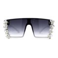 thumbnail image 1 of Dripping Huge Rhinestone Flat Top Shield Oversize Sunglasses White Smoke, 1 of 4