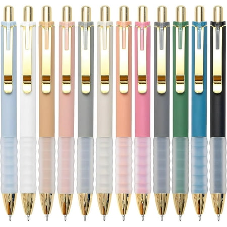 Ballpoint Pens Black Medium Point 1mm Pen with Super Soft Grip Ball Point Pen for Men Women Retractable Pens (gold-12 pcs)