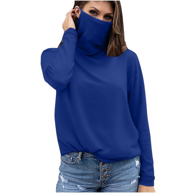 Hauts pour Femmes avec Cache-Cou, chandail-Over Rafraîchissant, Protection Solaire, Manches Longues, Respirant, Léger, Chemises d'Été pour Camping Randonnée Bleu Foncé