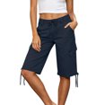 thumbnail image 6 of LEKWK Bermuda Jean Shorts for Women Knee Length High Waisted Casual Denim Shorts Drawstring Side Tie Long Jorts with Pockets Summer Fashion Daily Streetwear, 6 of 7