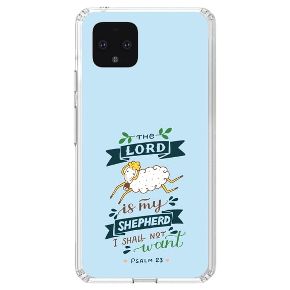 DistinctInk Clear Shockproof Hybrid Case for Google Pixel 4 (5.7" Screen) - TPU Bumper, Acrylic Back, Tempered Glass Screen Protector - The Lord is My Shepherd I Shall Not Want