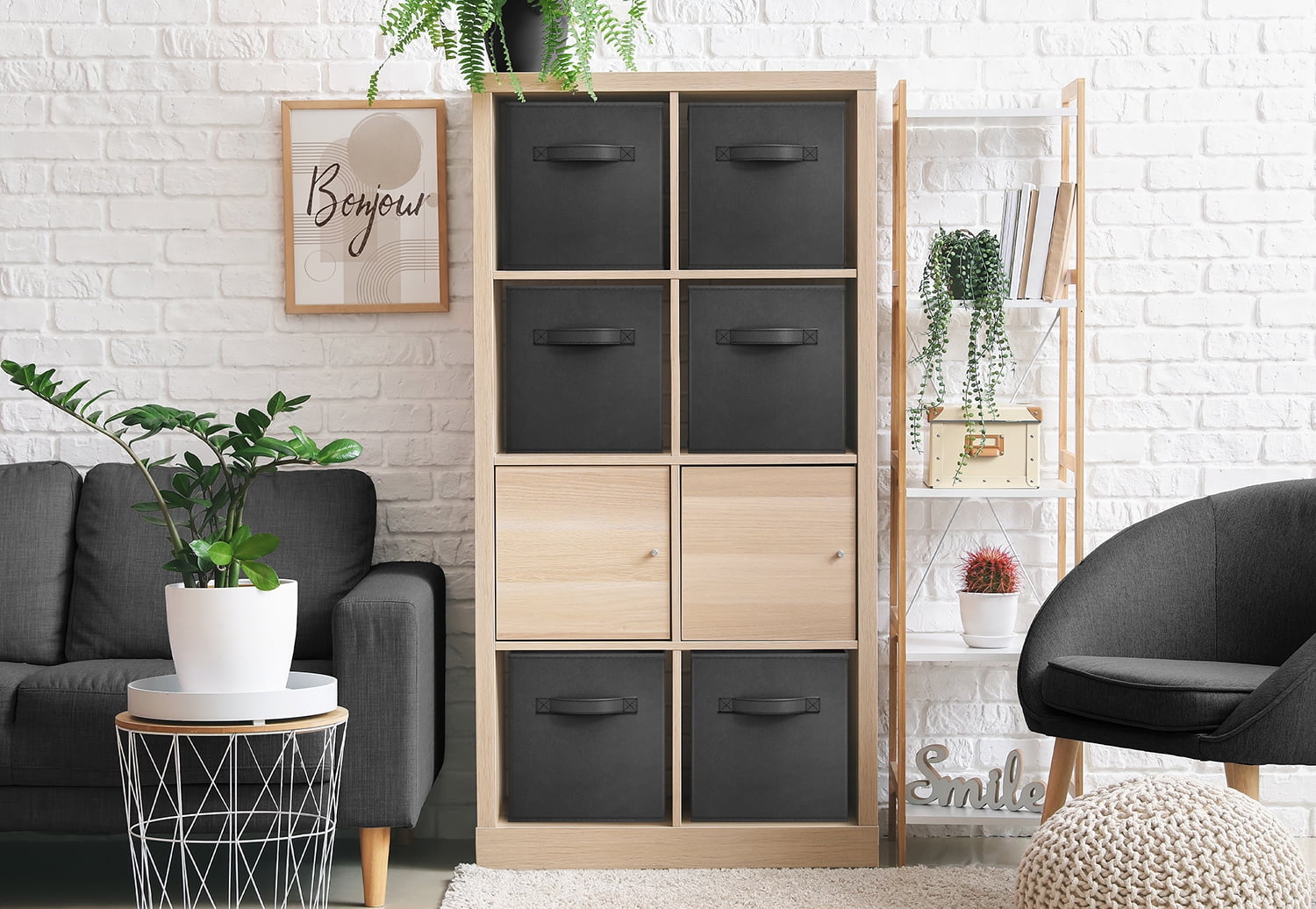 Sorbus 13" Foldable Fabric Storage Cube Bin, Black (2 pack)