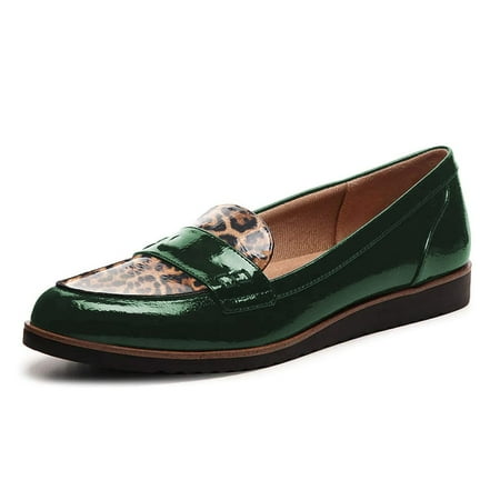 YDN Women Comfort Slip On Round Closed Toe Flats Loafers Round Toe Low Heel Slide Dress Pump Office Walking Shoes Size 13 Olive