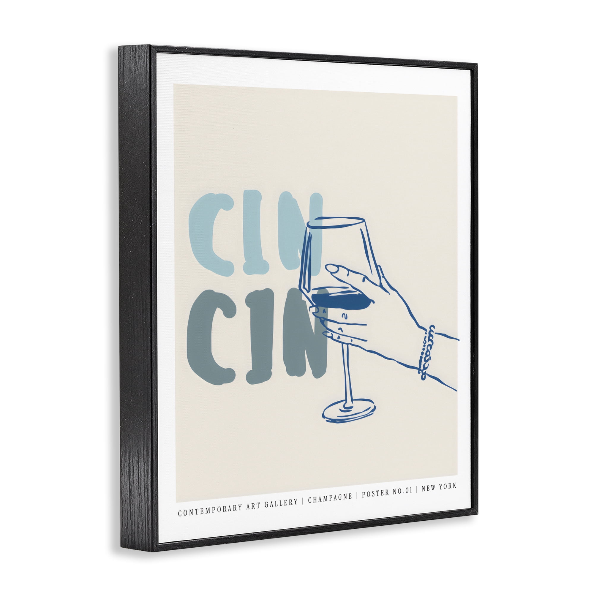 Stupell Industries Cin Cin Blue Champagne Toast Black Framed Giclee Art, design by The Prints Vibe