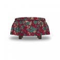 thumbnail image 4 of Floral Ottoman Cover, Folklore Flowers, 2 Piece Slipcover Set with Ruffle Skirt for Square Round Cube Footstool Decorative Home Accent, Standard Size, Peach Dark Coral, by Ambesonne, 4 of 5