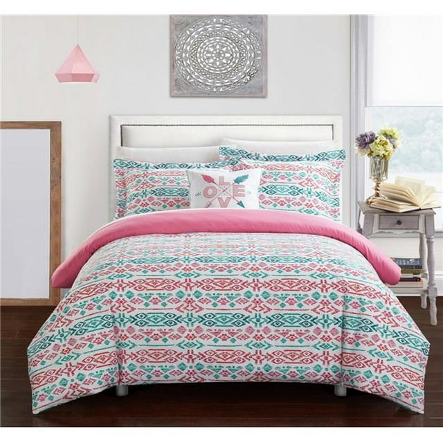 Chic Home DS4475-BIB-US Riza 8 Piece Reversible Duvet Cover Set, Full Aqua Blue