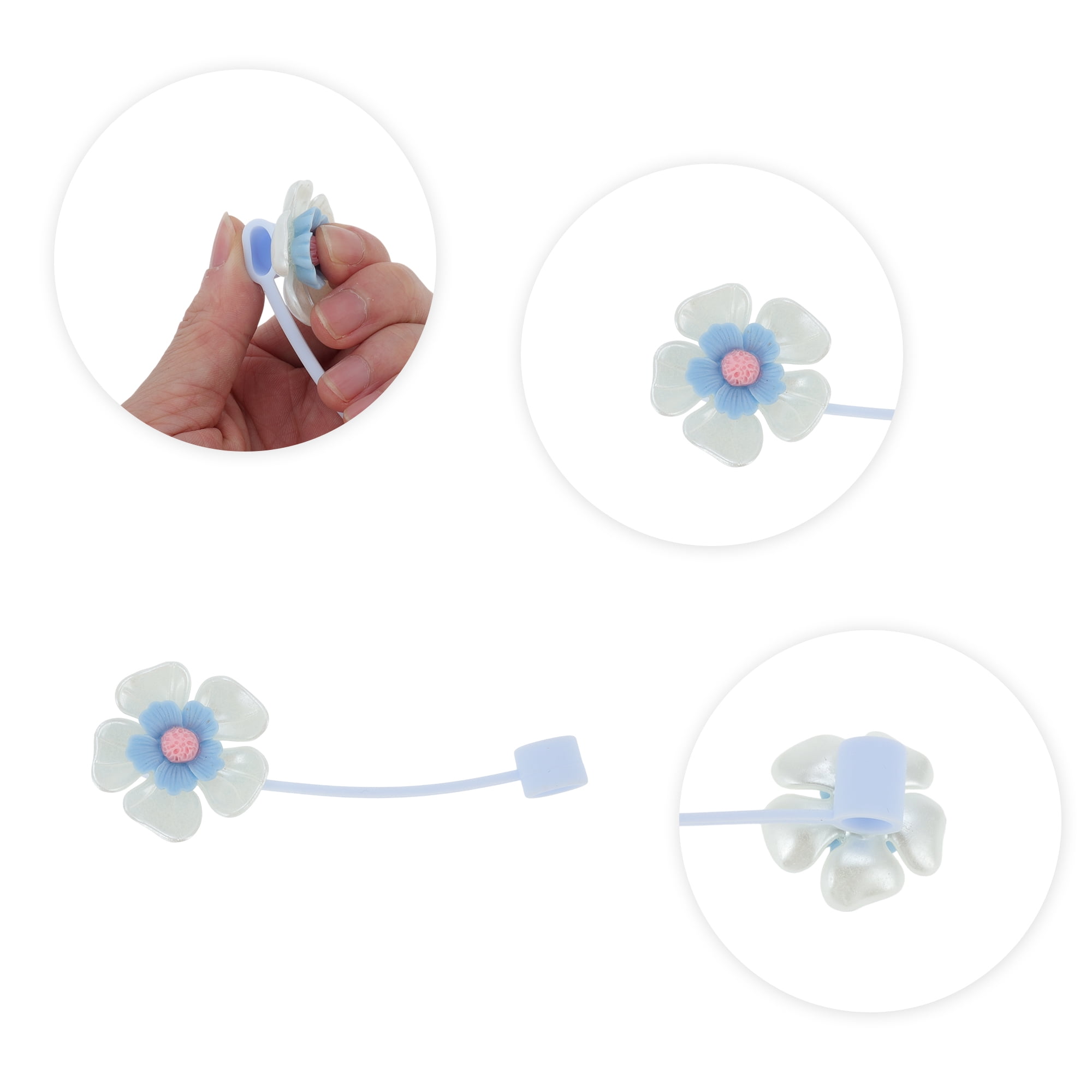 Unique Bargains 4Pcs Flower Straw Cover Cap Silicone Straw Covers for Drinkware Blue