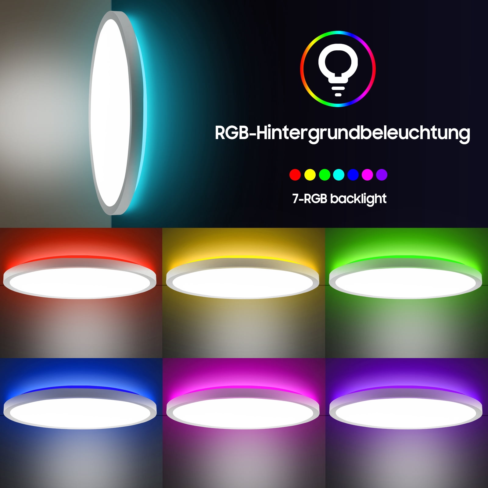 Bright Dimmable LED Flush Mount 12 Inch 24W RGB 3200lm 3000-6500K Ceiling Light With Remote Control For Bedroom Living Room