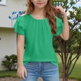 thumbnail image 2 of KAUOD Girls Pleated Ruffle Short Sleeve Shirts Kids Solid Color Crewneck Casual Loose T-Shirts Fashion Trendy Tops Tees, 2 of 7