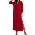 thumbnail image 2 of Mujeres Retro Long Maxi Vestido Elegante Sexy Señoras Larga Manga Collar Larga Línea Split Solid Shi Tomshoo Vestido Maxi, 2 of 2
