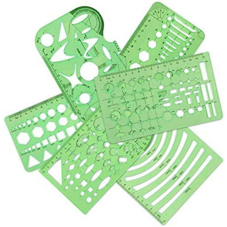 QincLing 11 Pieces Geometric Drawings Templates Stencils Plastic Measuring  Template Rulers Clear Green Shape Template for Drawing Engineering Drafting
