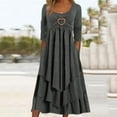 thumbnail image 2 of Robes de Printemps pour Femmes Décontractées Manches 3/4 Longue Robe Évasée Basique Plage Vacances Travail Maxi Robe 2025, 2 of 4