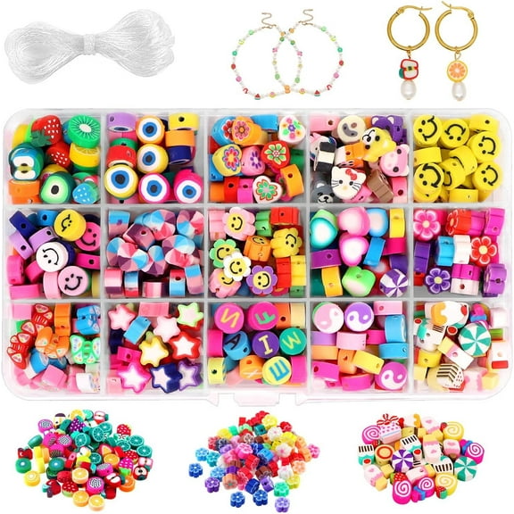 300 Pcs Clay Beads for Bracelet Earring Making, with Elastic Strings for Jewelry Making Kit Bracelets Necklace