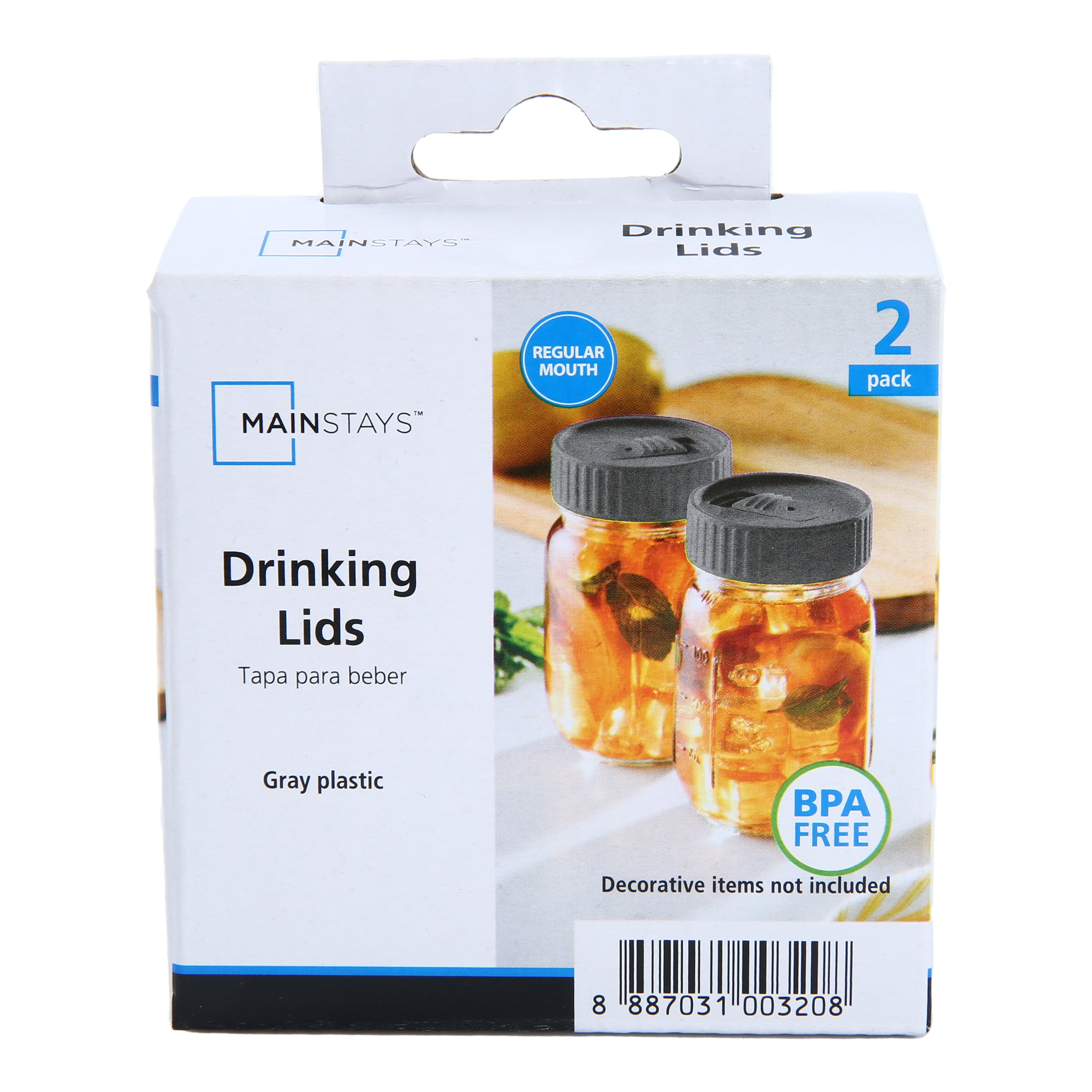(4 pack) Mainstays BPA-Free Wide Mouth Mason Jar Drinking Lid - Set of 2