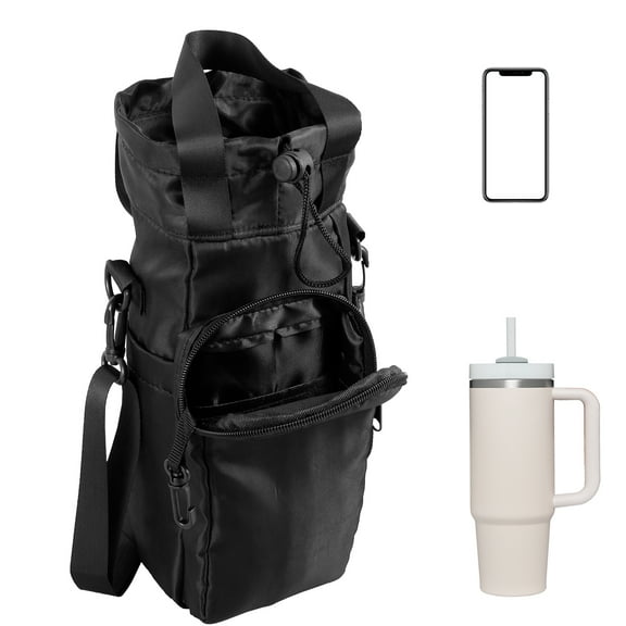 Water Bottle Holder with Adjustable Strap Portable Water Bottle Carrier Bag with Pockets Reusable Water Bottle Sling Bag Stylish Water Bottle Carrier 26.4×15.2cm