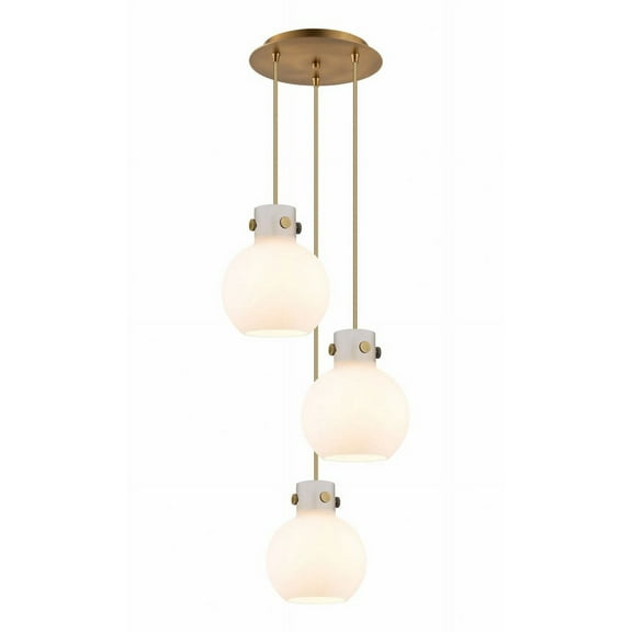 Innovations Lighting Newton Sphere - 3 Light 8" Cord Hung Multi Pendant - 10" Canopy Brushed Brass/White