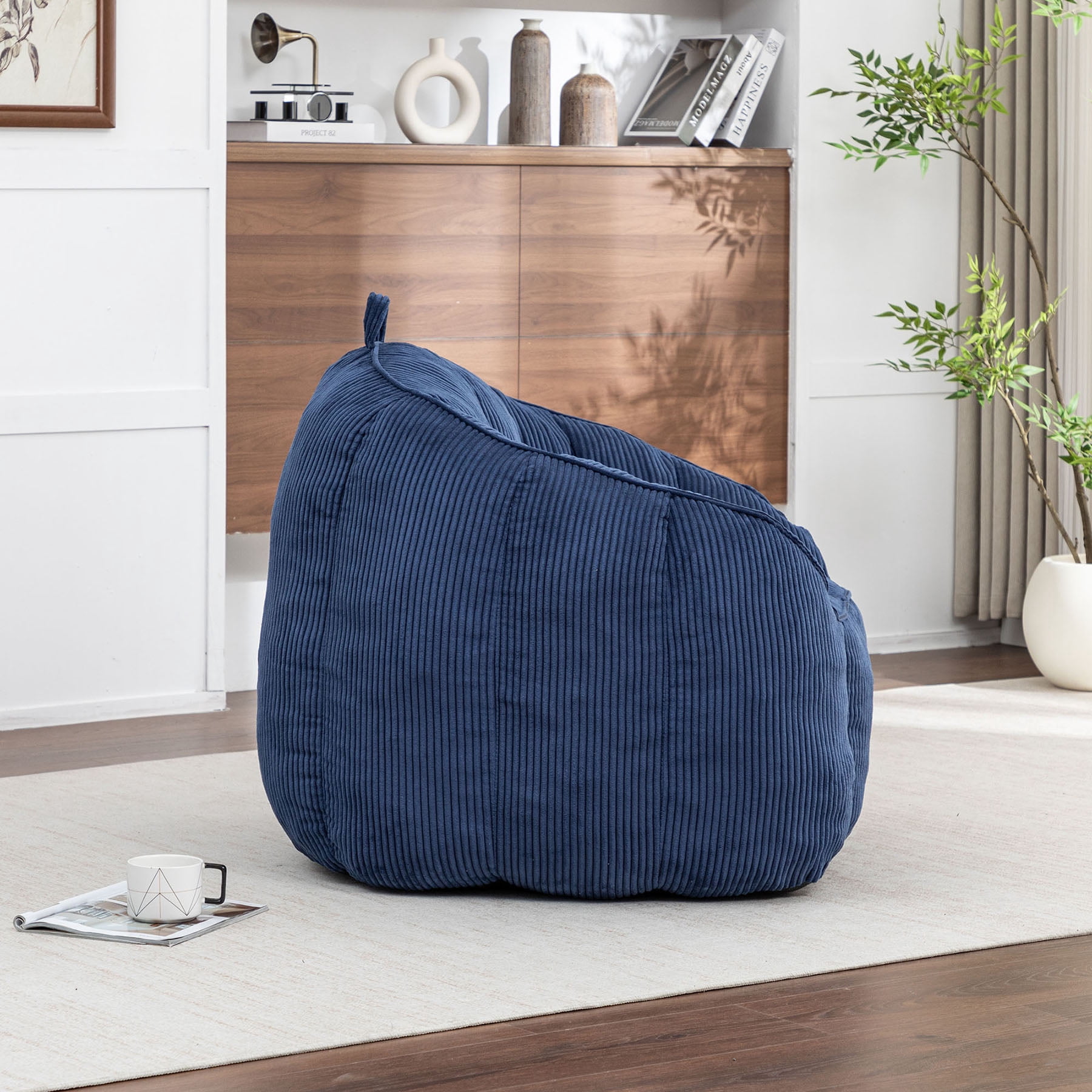 S-HOME Ergonomic Corduroy Bean Bag Chair for Adults and Teens in Classic Colour with Supportive Armrests for All Spaces, Dark Blue