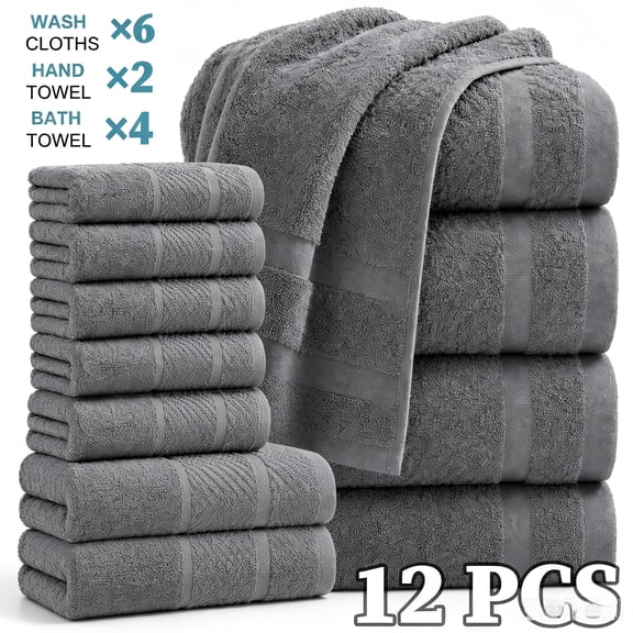 12pcs Bath Towel Set, 420 GSM, 4pcs Bath Towels&2pcs Hand Towels&6pcs Washcloths, Solid Color, Cotton Towel, Absorbent, Quick-drying, Soft And Comfortable, Bathroom Supplies, Towels for Bathroom