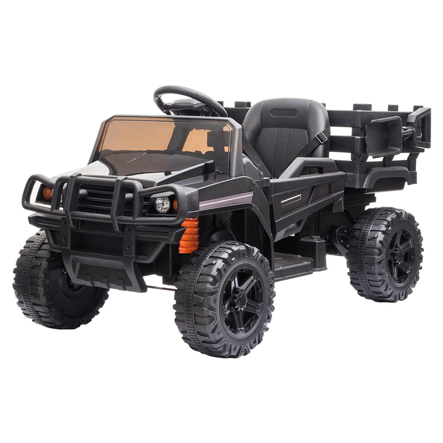 CIPACHO Kids 12V Ride On Truck, Battery Powered Toy Car w/Spring Suspension, Remote Control, 3 Speeds, LED Lights, Black