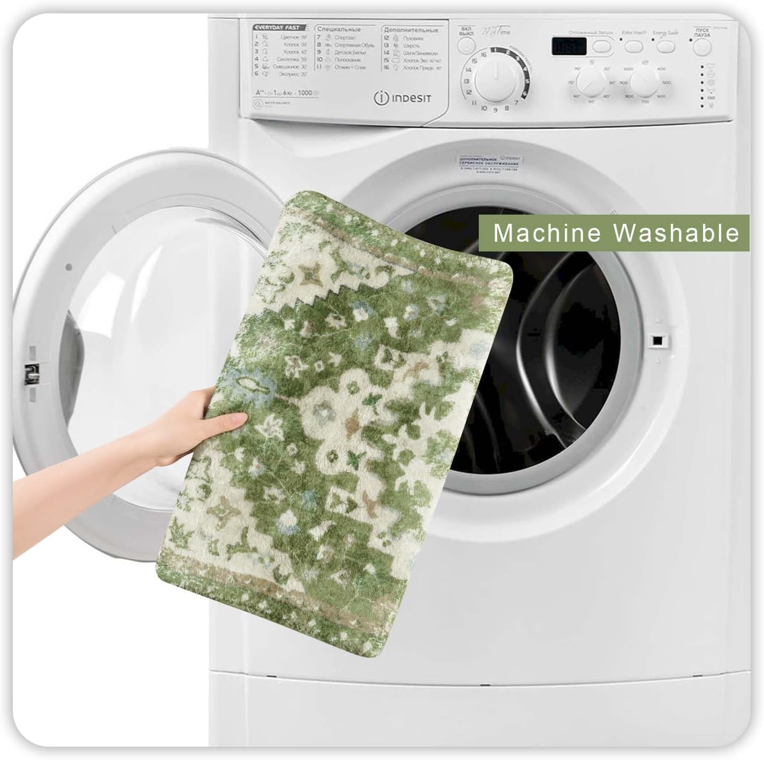 Boho Retro Bathroom Runner Sage Green Non-Slip Soft Long Bathroom Rugs Runner Oriental Tribal Machine Washable Bath Mat Farmhouse Cute Floral Bath Rug for Sink Tub Kids Room, 18x47 inch