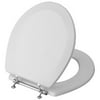 Wood Composition Toilet Seat with Chrome Hinge, White