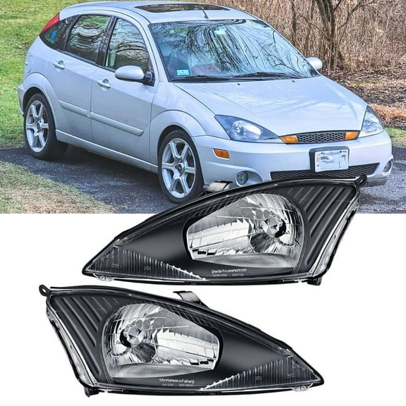 Nilight Headlight Assembly Compatible with 2000 - 2004 Ford Focus Headlamps Replacement Black Housing Clear Reflector Upgraded Clear Lens Driver and Passenger Side