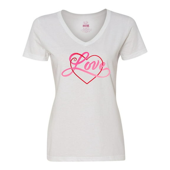 Inktastic Love in Red and Pink with Heart Women's V-Neck T-Shirt