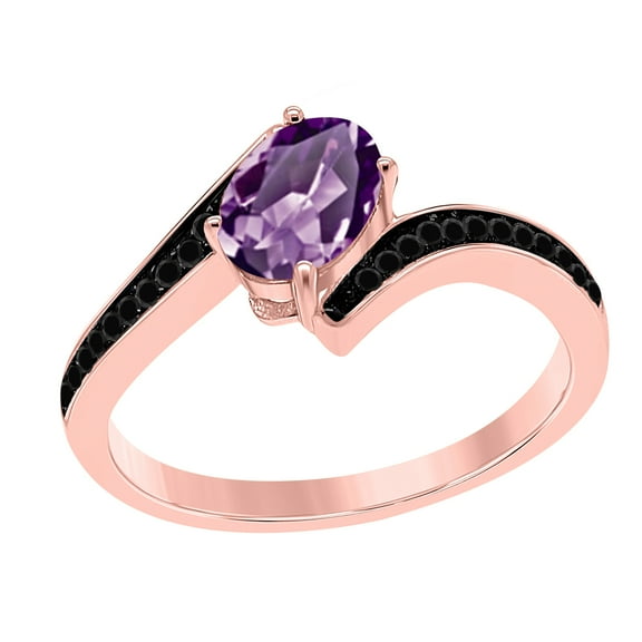 AoneJewelry 1.00 Carat Amethyst and Black Diamond Ring In 14K Rose Yellow White Gold