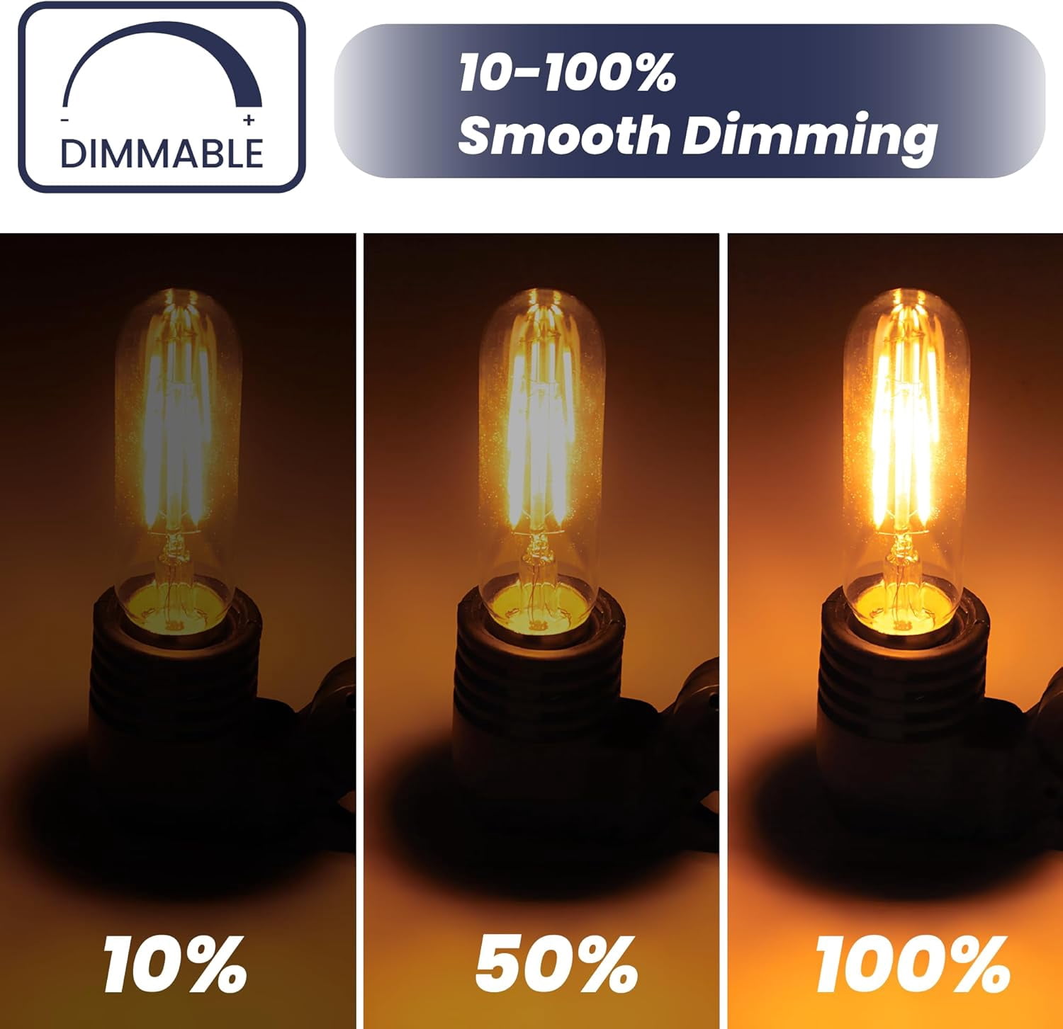 Led T25 Led Filament Candle Light Bulb, 6watt = 60watt, Clear Filament, Warm White 2700k, T25, Base E12, 600lm, CRI90, Dimmable (4-Pack)