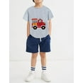 thumbnail image 3 of CM-Kid Boys 2-Pack T Shirts Fire Truck Printed Octopus Graphics Cotton Short Sleeve Gray Black Summer Tops shirts 7T, 3 of 10
