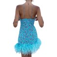 thumbnail image 4 of TRKIYQC Vestido corto sexy sin mangas para mujer con ribete de plumas esponjosas, ajuste entallado, con abertura entallada, vestido corto para fiesta de club, ropa de calle, Una flor verde TRKIYQC perder, 4 of 6