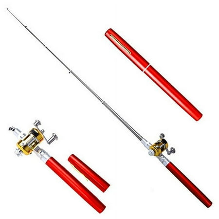 Huanledash Mini Portable Fish Pen Shape Spinning Pole Aluminum Alloy Telescopic Fishing Rod