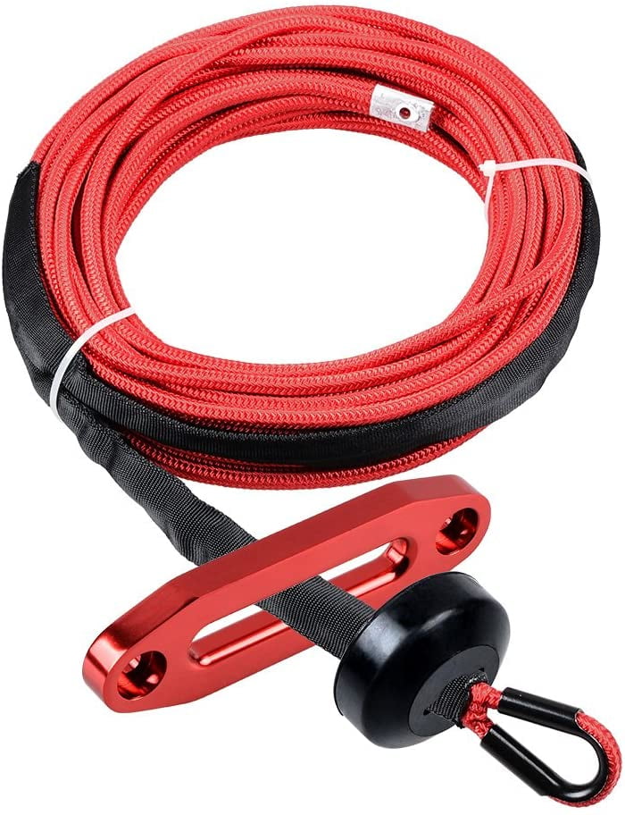 Astra Depot 50 x 1/4 Red Synthetic Winch Rope Cable Black Rubber Stopper for ATV UTV Blue Aluminum Hawse Fairlead