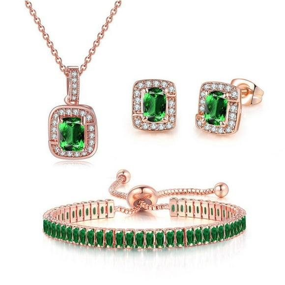 HOARBOEG Earring Sets for Women Multicolor Earring Necklace Bracelet 2*11mm Color Zircon Single Full Diamond