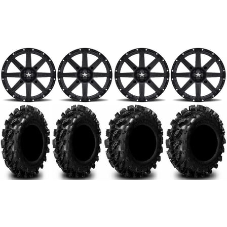 MSA Black Clutch 14" UTV Wheels 28" Swamp Lite Tires Yamaha Viking Wolverine YXZ1000R CFMoto ZForce 950 UForce 1000
