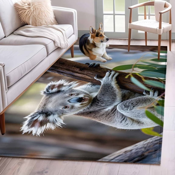 3'x5' Rug for Living Room Bedroom, Koala Washable Area Rugs Non-Slip Carpet Mats, Grey Animals Modern Art Forest Indoor Low Pile Area Rug Runner for Kitchen, Mudroom