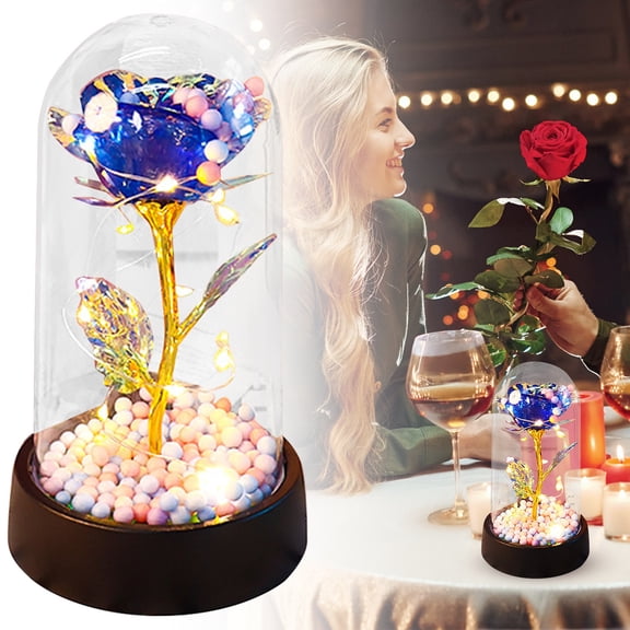 Forever Preserved Rose, Preserved Rose Gifts for Women, Eternal Gold Foil Red Rose in Plastic Dome with LED Light, Valentines Mother's Day Birthday Anniversary Gifts for Women Mom Wife Girlfriend Her