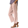 thumbnail image 2 of Striped Linen Pants Women Summer Elastic Waist Straight Leg Cropped Pants Casual Boho Beach Trousers, M, 2 of 6