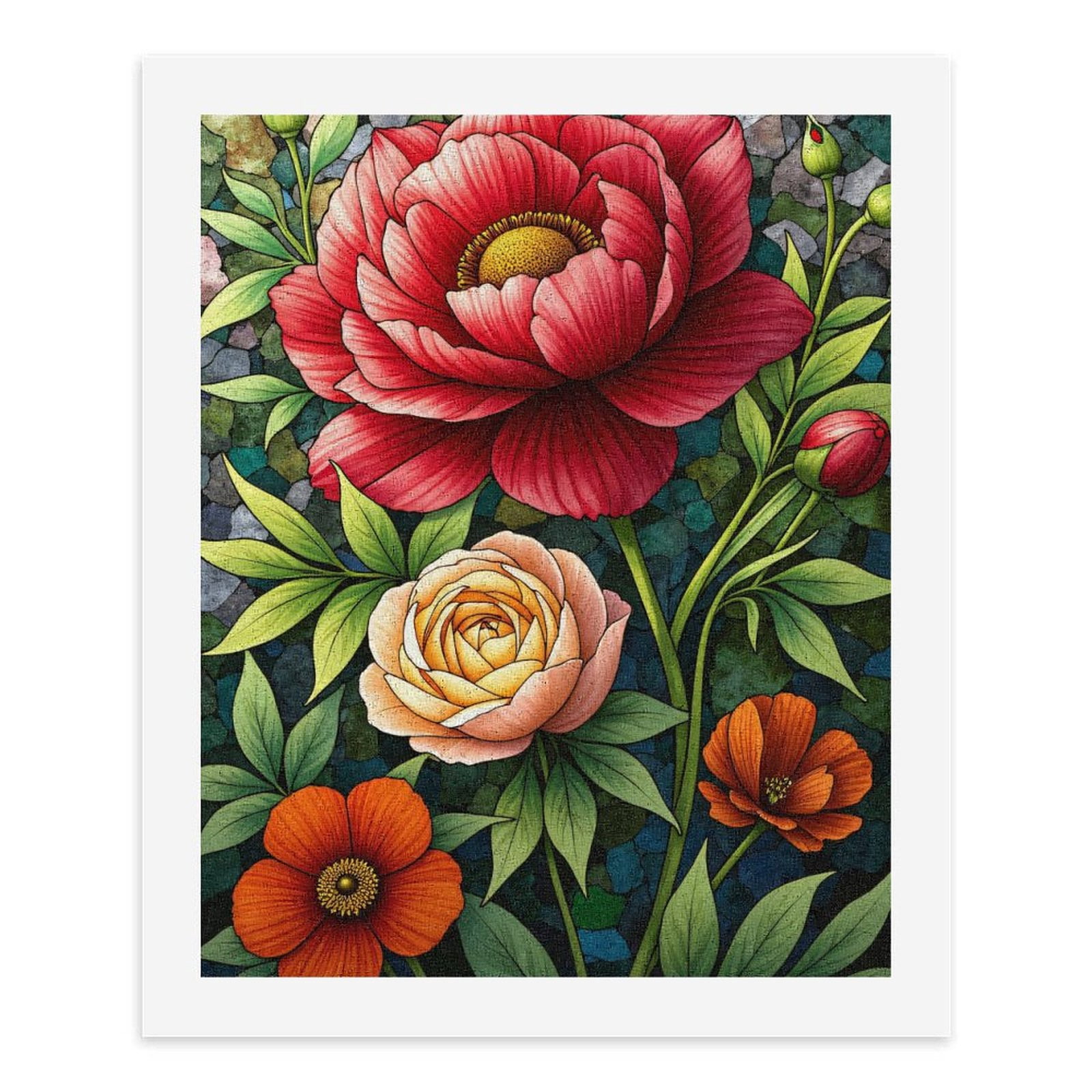 Paint by Numbers Kit for Adults, Vibrant Floral Mosaic Artistry Paint by Numbers, Easy Paint by Numbers Kit for Adults Beginner, DIY Adult Paint by Number Kits on Canvas, Home Decor