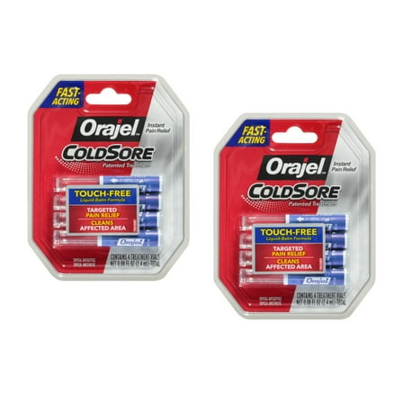 2 Pack Orajel Touch-Free Applicator for Cold Sores, 4 Treatment Vials Each