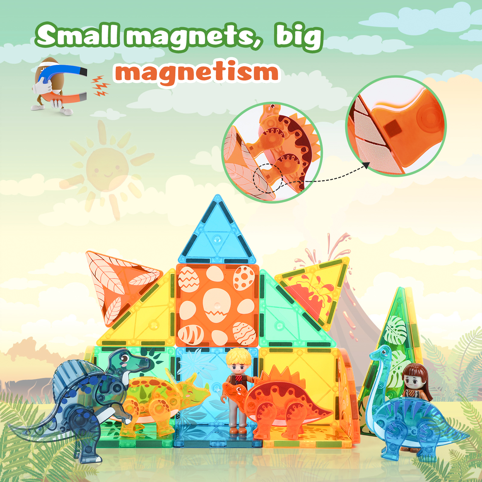 FunMagic Dinosaur Magnetic Tiles Building Set, 49 Pieces photo 4