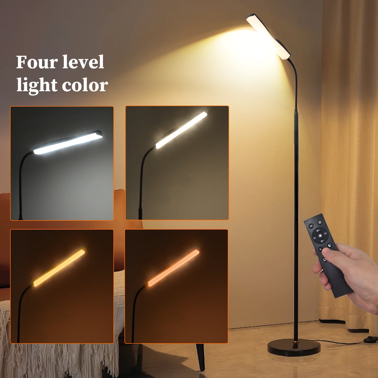 Govvep LED Floor Lamp with Flexible Gooseneck and Touch Sensor with Remote Control for Living Room, Bedroom, Office