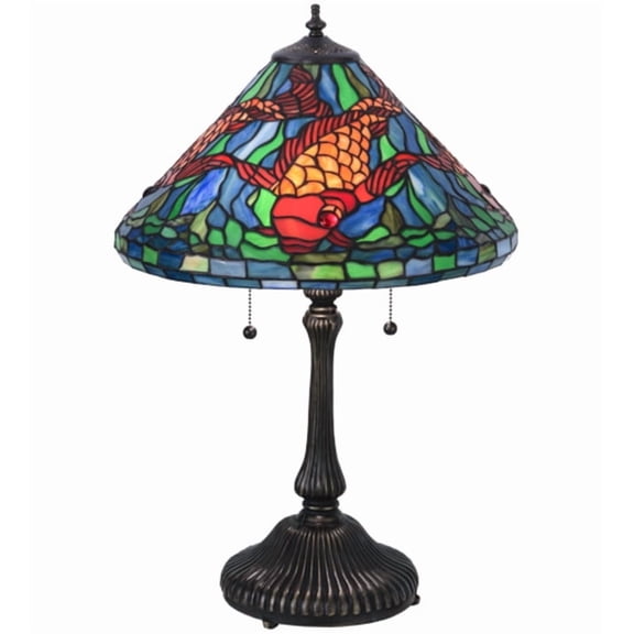 Meyda Tiffany 154003 Tiffany Koi 2 Light 25" Tall Buffet Table Lamp - Brass