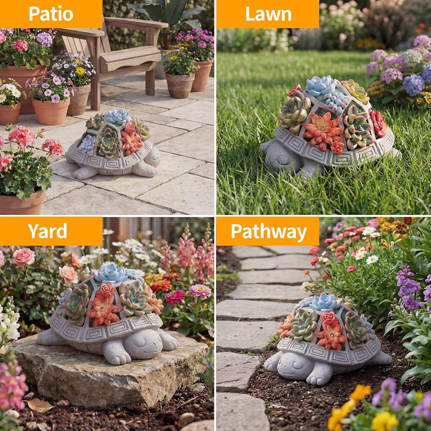 Solar Turtle Garden Outdoor Decor with Succulent & 7 LED Lights – Outside Tortoise Statue for Yard Patio Balcony Backyard - Home House Decoration Art Gift Men Dad Women Mom