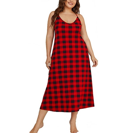 

Women s Plus Size Plaid Nightgown Lingerie Dress Loungewear
