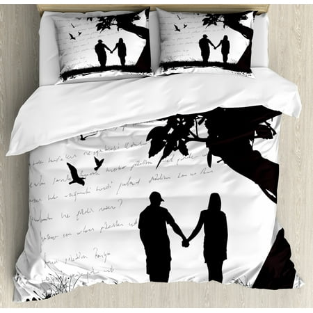 Girlfriend King Size Duvet Cover Set Silhouette Of A Couple In
