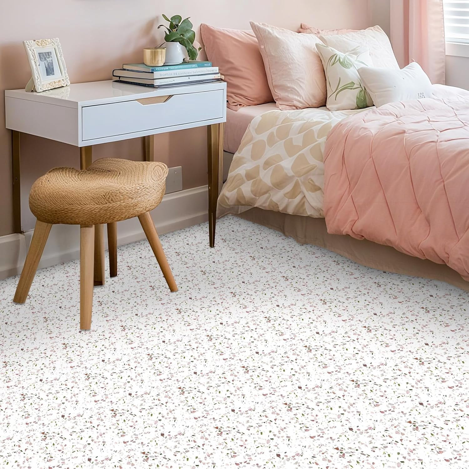 MORCART 20-Pack Terrazzo Peel and Stick Floor Tiles, 7.87" x 7.87" Waterproof Vinyl Flooring, 8.6 Sq. Ft. Coverage DIY Self-Adhesive Floor Stickers