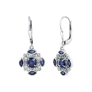 Sapphire Openwork Dangle and Drop Earrings in  14K White Gold Plated
