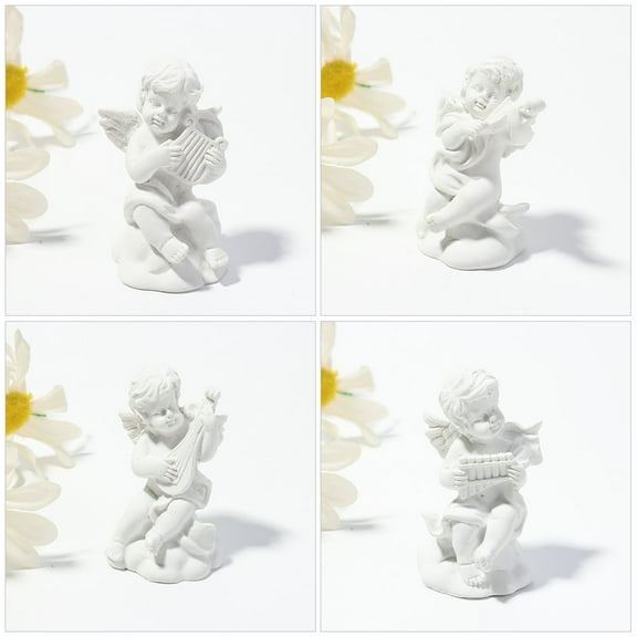 PBPBOX 4pcs Small Angels Figurines White Resin Epoxy Resin Ornaments for Birthday present